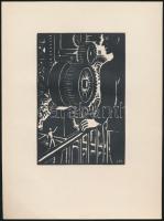 Frans Masereel (1889-1972): Gyárban, fametszet, papír, jelzett a dúcon, 16×11 cm