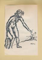 Rippl-Rónai József (1861-1927): Akt a szabadban, cinkográfia, papír, jelzett a cinkográfián, paszpartuban, 24,5×16 cm