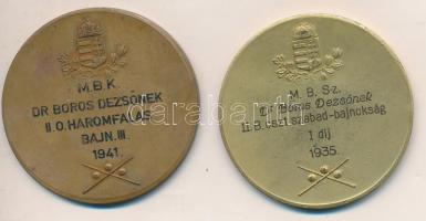 1935. "M.B.Sz. II. B. oszt. szabad-bajnokság I. díj 1935." aranyozott Br díjérem. Szign.:M...