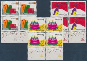 Üdvözlőbélyegek 3 tabos négyestömb, Greetings stamps 3 blocks of 4 with tab