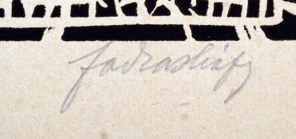 Farkasházy Miklós (1895-1964): Bibliotéka, linómetszet, papír, jelzett, 31×23,5 cm