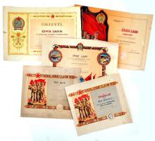 1952-56 Szocialista emléklapok: kiváló dolgozó, Sztahanovista, különböző méretben és minőségben