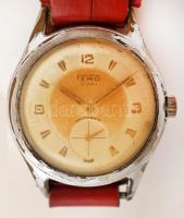 Fero svájci másodpercmutatós karóra, bőr szíjjal, kopott, működik, jelzett