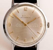 Doxa férfi karóra, jelzett, sorszámozott, bőr szíjjal, számlap enyhén karcos