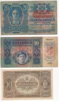 1913. 20K piros "Deutschösterreich" felülbélyegzéssel, II. kiadás + 1915. 10K + 1920. 10K ...