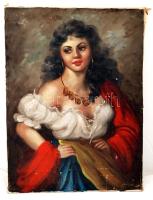 Olvashatatlan jelzéssel: Cigány lány. Olaj, vászon, festék lepattanásokkal, szakadással, 78×58 cm