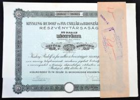 Budapest 1923. "Kissling Rudolf és Fia Csillár és Bronzárugyár Részvénytársaság" részvénye 5000K-ról, szelvényekkel, felülbélyegzéssel és szárazpecséttel T:I-