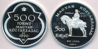 1990. 500Ft Ag + 500Ft Ag "Mátyás király" pár dísztokban, tanúsítvánnyal T:PP enyhe felületi karc