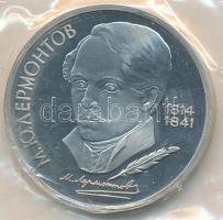 Szovjetunió 1989. 1R Cu-Ni "Lermontov születésének 175. évfordulója" laminálva T:PP 
Sovie...
