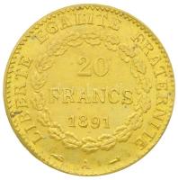 Franciaország / Modern Köztársaság 1891A 20Fr Au (6.41g/0.900) T:2
France / Modern Republic 1891A 20...