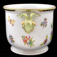 Herendi Viktória mintás kos fejes kaspó, kézzel festett, jelzett, hibátlan, m:20,5 cm d:30,5 cm/ Her...