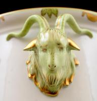 Herendi Viktória mintás kos fejes kaspó, kézzel festett, jelzett, hibátlan, m:20,5 cm d:30,5 cm/ Her...