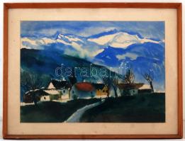 Rozs jelzéssel: Alpesi vidékeken, akvarell, papír, paszpartuban, üvegezett fa keretben, 41,5×59,5 cm