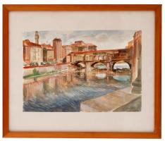 Udvary Pál (1900-1987): Firenze. Akvarell, papír, jelzett, üvegezett keretben, 30×46 cm / &lt;br/&gt;Pál Udvary (1900-1987): Florence, Italy. Watercolor, paper, signed, 30x46 cm