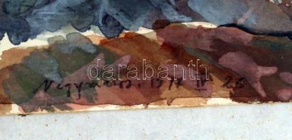 Udvary Pál (1900-1987): Nagymaros. Akvarell, papír, jelzett, foltos, üvegezett keretben, 35×46 cm