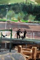 Udvary Pál (1900-1987): Nagymaros. Akvarell, papír, jelzett, foltos, üvegezett keretben, 35×46 cm