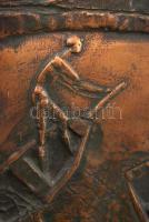 Veszprémi Imre (1932-): Halászok a Balatonon. Bronz falikép, jelzett, 30×20 cm