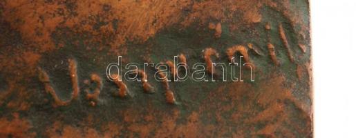 Veszprémi Imre (1932-): Halászok a Balatonon. Bronz falikép, jelzett, 30×20 cm