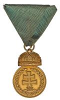 1922. "Magyar Koronás Bronzérem" aranyozott Br kitüntetés mellszalagon, eredeti adományozói dísztokban T:2,2- Hungary 1922. "Hungarian Bronze Medal with the Holy Crown" gold plated Br decoration with ribbon in original case C:XF,VF NMK 412.