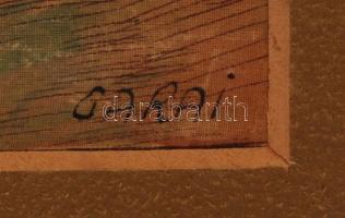 Garai jelzéssel: Rőzseszedő asszony, akvarellel festett selyemkép, paszpartuban, díszes fa keretben,...