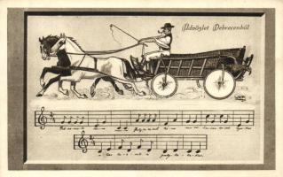 Debreceni folklór, lovaskocsi, kiadja Aczél Henrik / Hungarian folklore from Debrecen, horse cart s: Lurja