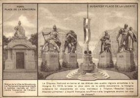 Paris, Place de la Concorde; Budapest, Place de la Liberté; Irredenta postcard, Trianon on the backside (fa)