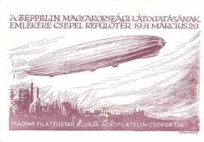 A Zeppelin Magyarországra látogatása 1931-ben, csepeli repülőtér, a magyar filatelisták aerofilatéliai csoportja, s: Haranghy / Zeppelin in Hungary in 1931, Csepel Airport, the aero philately group of the Hungarian philatelist, s: Haranghy (EK)
