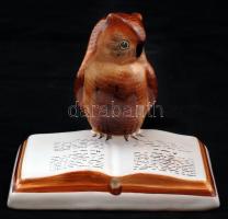 Jelzett porcelán bagoly, kézzel festett, hibátlan, 11x12x7cm