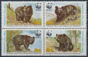 WWF Galléros medve sor négyestömb + 4 FDC, WWF Himalayan Black Bear set block of 4 + 4 FDC