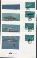 WWF Whales block of 4 + 4 FDC, WWF bálnák négyestömb + 4 FDC