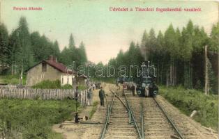 Fenyves vasútállomás, Tiszolci fogaskerekű vasút, Morvay Sámuel kiadása / railway station, cogwheel railway (b)