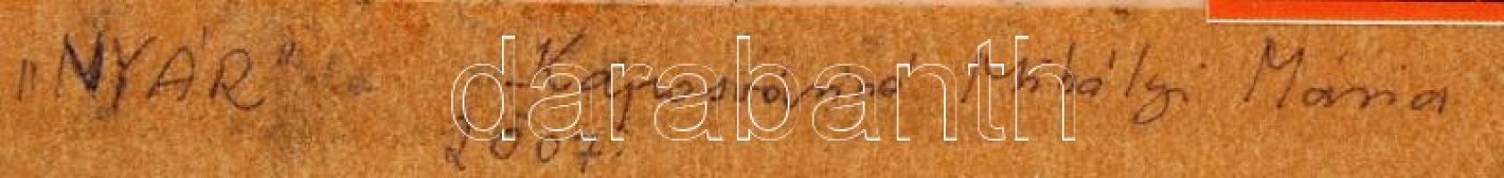 Kaposváriné Mihályi Mária: Pillangó a háznál. Tűzzománc, fém lemez, jelzett, keretben, 17×22 cm