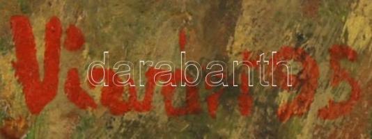 Vízvári jelzéssel: Legelő tehenek. Olaj, farost, keretben, 27×40 cm