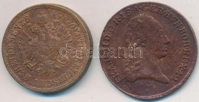 1800. 3kr Cu "I. Ferenc" + 1864B 4kr Cu T:2-,3 hullámos lemez
