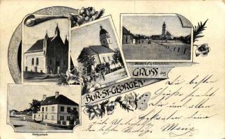 1899 Búrszentgyörgy, Bur Sankt Georgen; Holly's Kapelle, Kirche, Kirchplatz, Volkschule / chapel, church, square, school, Art Nouveau (fa)