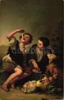 Die Pastetenesser / The pie eaters, litho s: Murillo