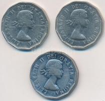 Kanada 1954. 5c Ni borítású acél + 1960. 5c Ni + 1962. 5c Ni T:2- karc
Canada 1954. 5 Cents Ni plate...
