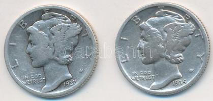 Amerikai Egyesült Államok 1935-1937. 1D Ag "Mercury" (2xklf) T:2-,3
USA 1935-1937. 1 Dime ...