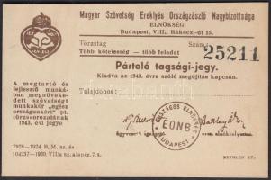 1939 a Magyar Szövetség Ereklyés Országzászló Nagybizottsága pártoló tagsági jegye, hátoldalán az ereklyés országzászló fényképével