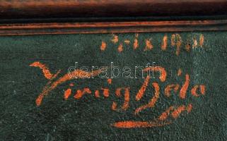 Virág Béla (?-?): Női porté. Olaj, vászon, jelzett, antik keretben, 65×47 cm