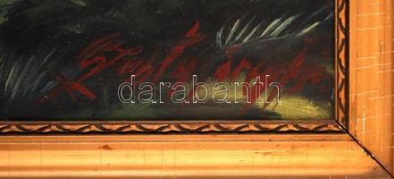 Olvashatatlan jelzéssel: Faluszéli ház. Olaj, vászon, antik keretben, 60×80 cm