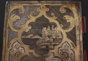 cca 1900 Gazdagon díszített ezüst táncrend, Ag., br.:59gr.,jelzett, 9,5x6cm