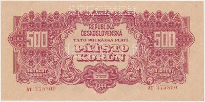 Csehszlovákia 1944. 500K "SPECIMEN" perforációval T:I- Czechoslovakia 1944. 500 Korun "SPECIMEN" perforation C:AU