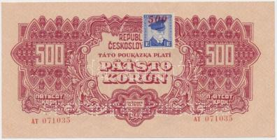 Csehszlovákia 1944. 500K "SPECIMEN" perforációval, bélyeggel T:II Czechoslovakia 1944. 500 Korun "SPECIMEN" perforation, with stamp C:XF