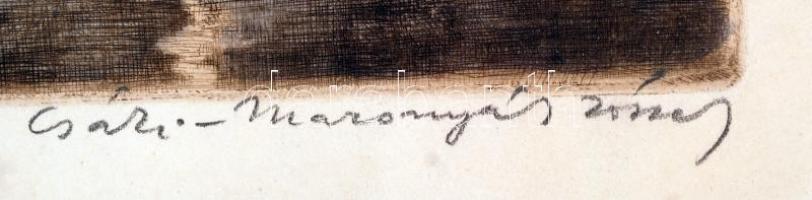 Csáki-Maronyák József (1910-2002): Vízparton. Színezett rézkarc, papír, jelzett, üvegezett keretben,...