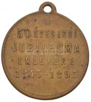 Gerl Károly (1857-1907) 1893. "Jókai Mór - 50 éves írói jubileuma emlékére" Cu emlékmedál ...