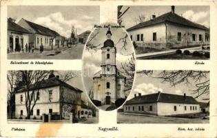 Nagysalló, Szövetkezet és községháza, Római katolikus templom, zárda, Plébánia, Római katolikus iskola / town hall, Roman catholic church and school, convent, parish (fa)