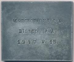 1947. "Mezőközpont T.E. Dísztornája 1947. V. 15." fém plakett (55x45mm) T:2,2-