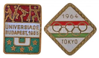 1964. "Tokyo 1964" fém olimpiai jelvény + 1965. "Universiade Budapest 1965" zománcozott fém jelvény T:2