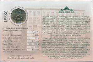 2003. 20Ft "Deák Ferenc" elsőnapi veret számozott emléklapon T:BU